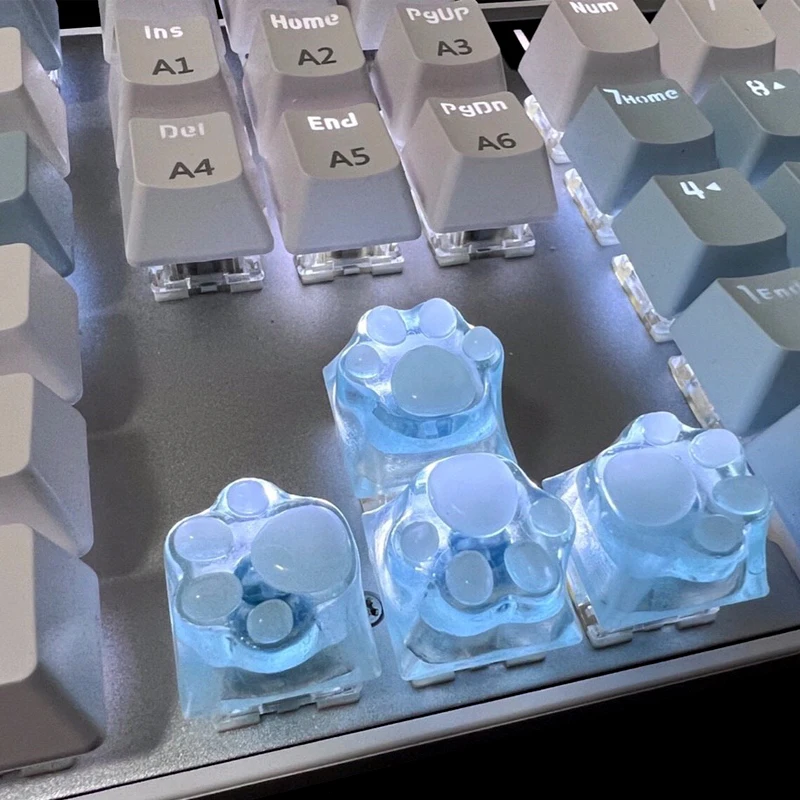 Cute translucent blue cat claw keycaps R4 ESC cross axis cherry mx switch game mechanical keyboard keycaps