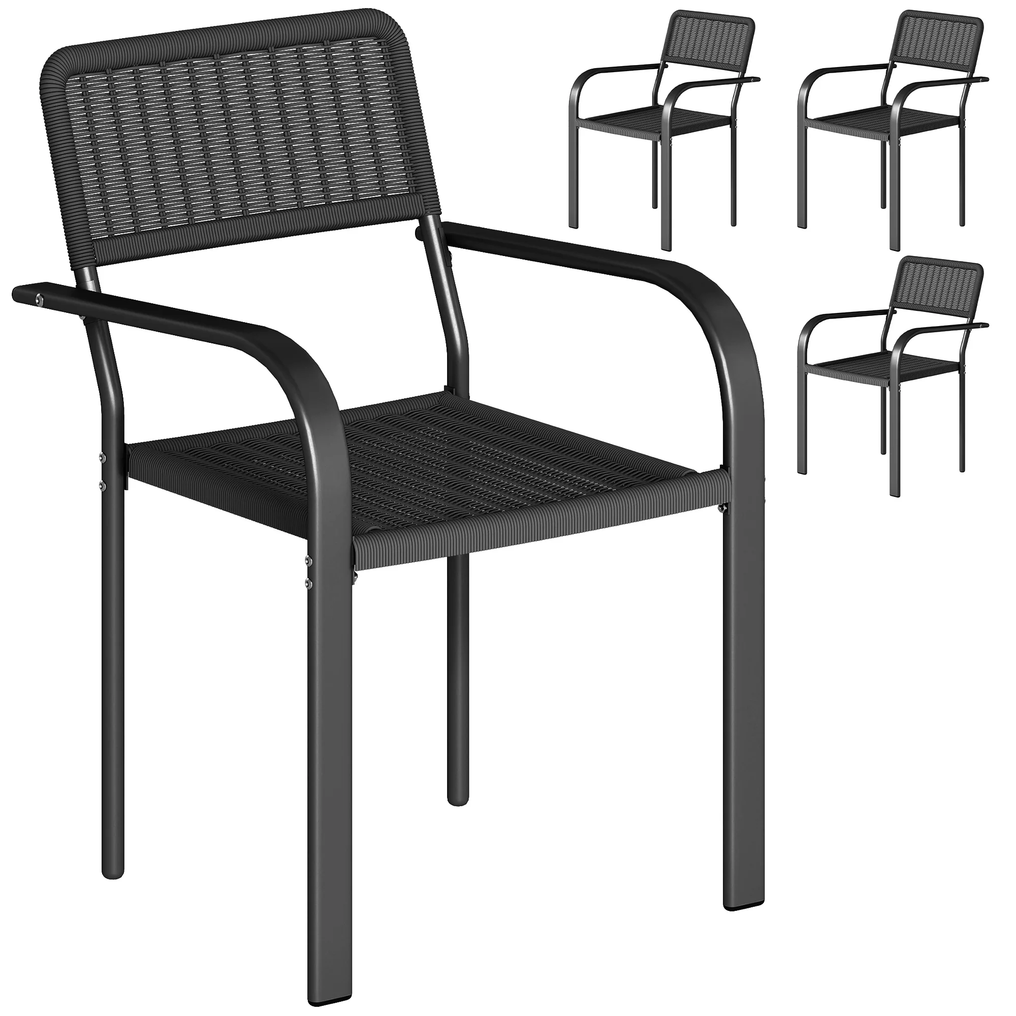 Outsunny Juego de 4 Sillas de Jardín Exterior Apilables 55x60x83 cm