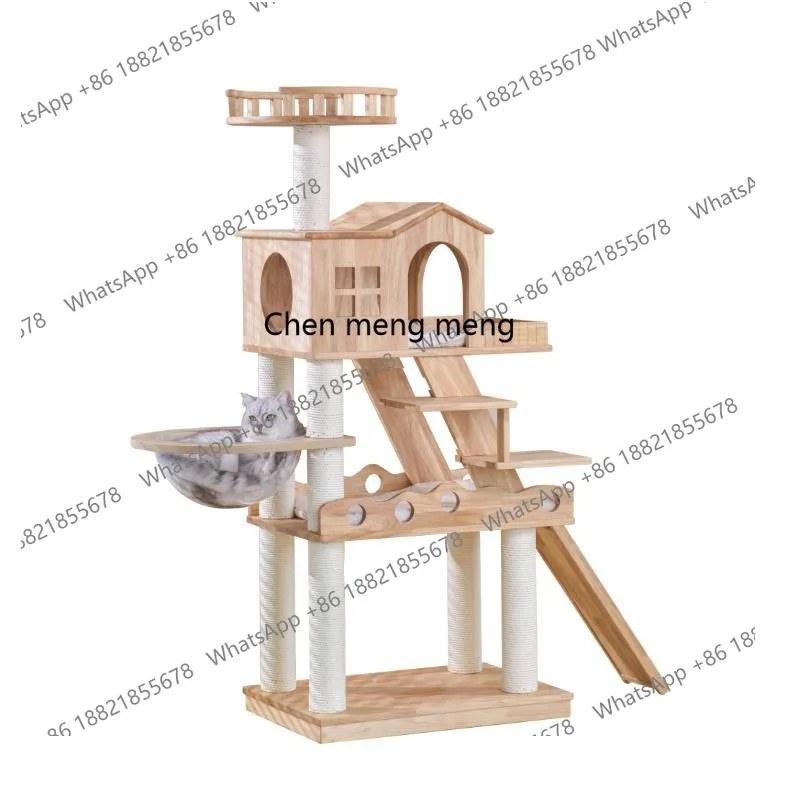 

Solid wood cat climbing frame villa winter season, large luxury space sisal column
