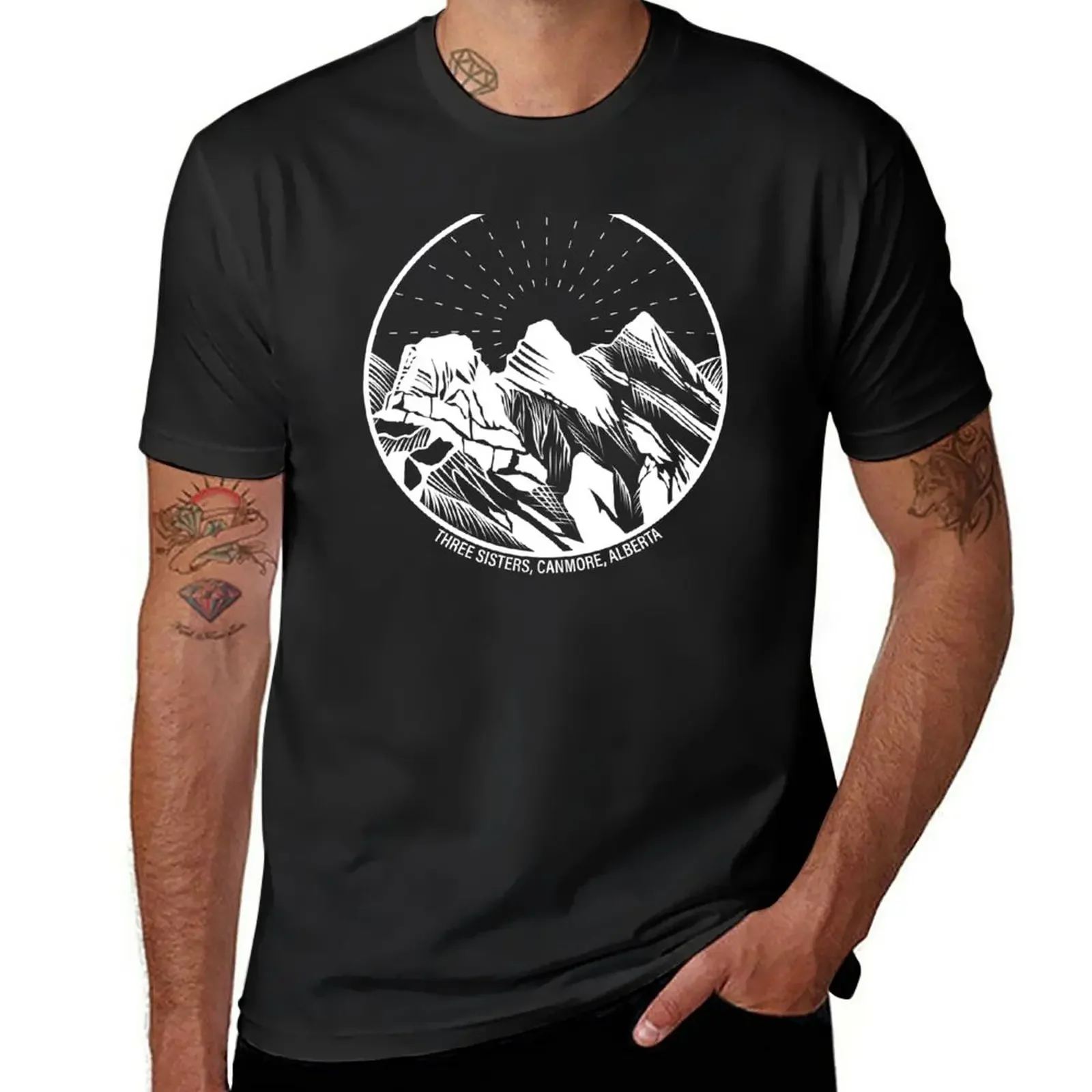 Three Sisters Mountains, Canmore, Alberta, Canada T-Shirt plus sizes graphics plain Short sleeve tee men