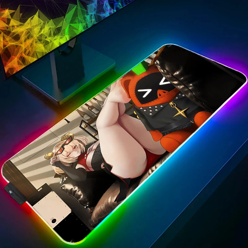 

Kawaii Mouse Pad Anime Cute Girl Gamer LED Computer Zenless Zone Zero Desk Mat Burnice White Keyboard Pad RGB PC Gaming Mousepad