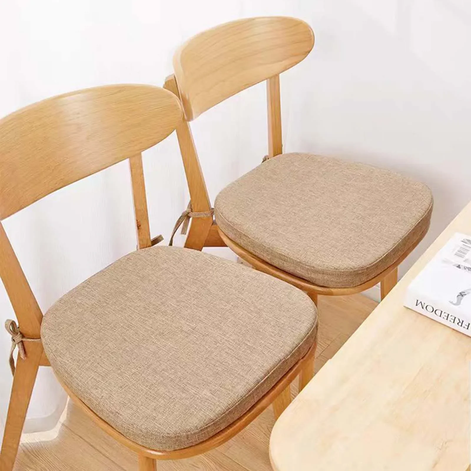 Washable Chair Cushion with Straps Horse Shape Dining Chair Seat for Home Office Seat Cushions Linen Fabric with Removable Cover