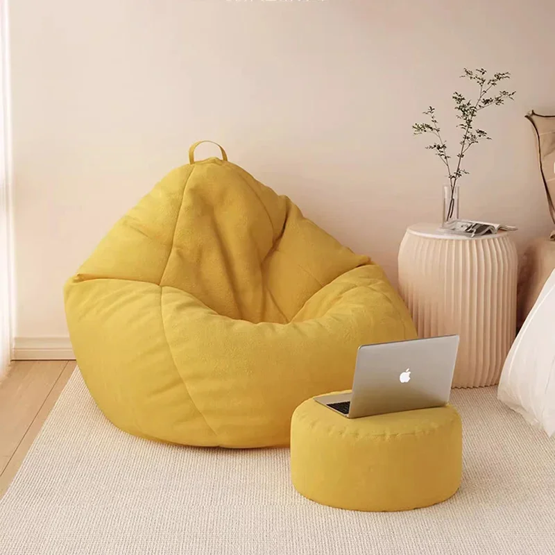 

Relax Kids Single Bean Bag Sofa Room Comfortable Filling Ergonomic Cute Puffs Sofa Yellow Fabric Divani Da Soggiorno Furniture