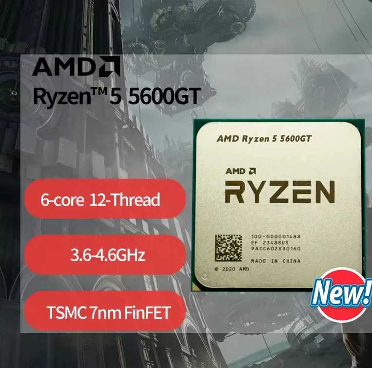 A-M-D R5 5600GT - R5 Serie 5000 CPU de 6 núcleos y 12 hilos 3,6 GHz Socket AM4 65W Procesador de gráficos AMD Radeon - 100- 100001488 CAJA