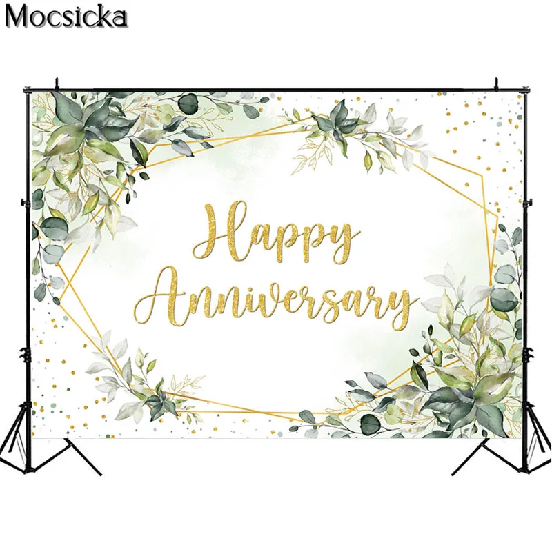 Фоны для вечеринки в честь Дня Рождения, фон для душа новорожденного, зеленый лист, украшение с золотой каймой, реквизит для фотосъемки, фотостудия