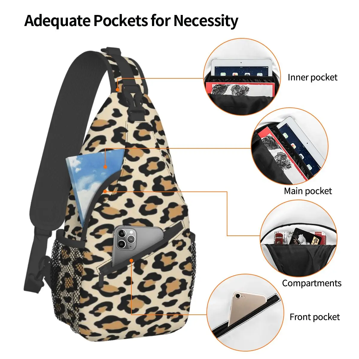 Leopard Print Crossbody Sling Bags Fashion Chest Bag Cheetah Animal Cool Shoulder Backpack Daypack for Hiking Travel Travel Bag