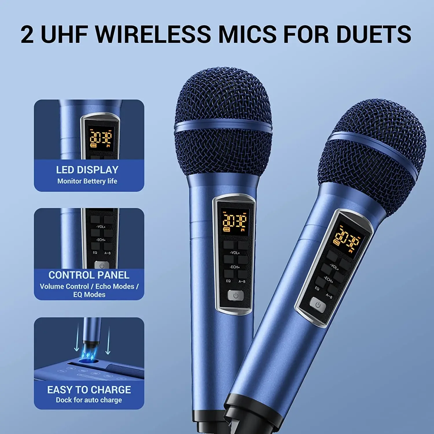 TONOR K9 Rechargeable Portable Bluetooth Wireless Karaoke Speaker with Dual Microphone Supports BT/AUX/USB/Type C/TF Card