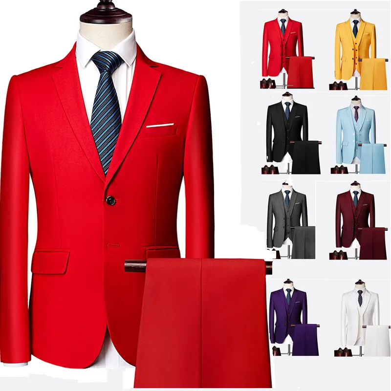 

Men's red suit jacket for hosting performances business casual formal wear plus size suits groom wedding dress H5119