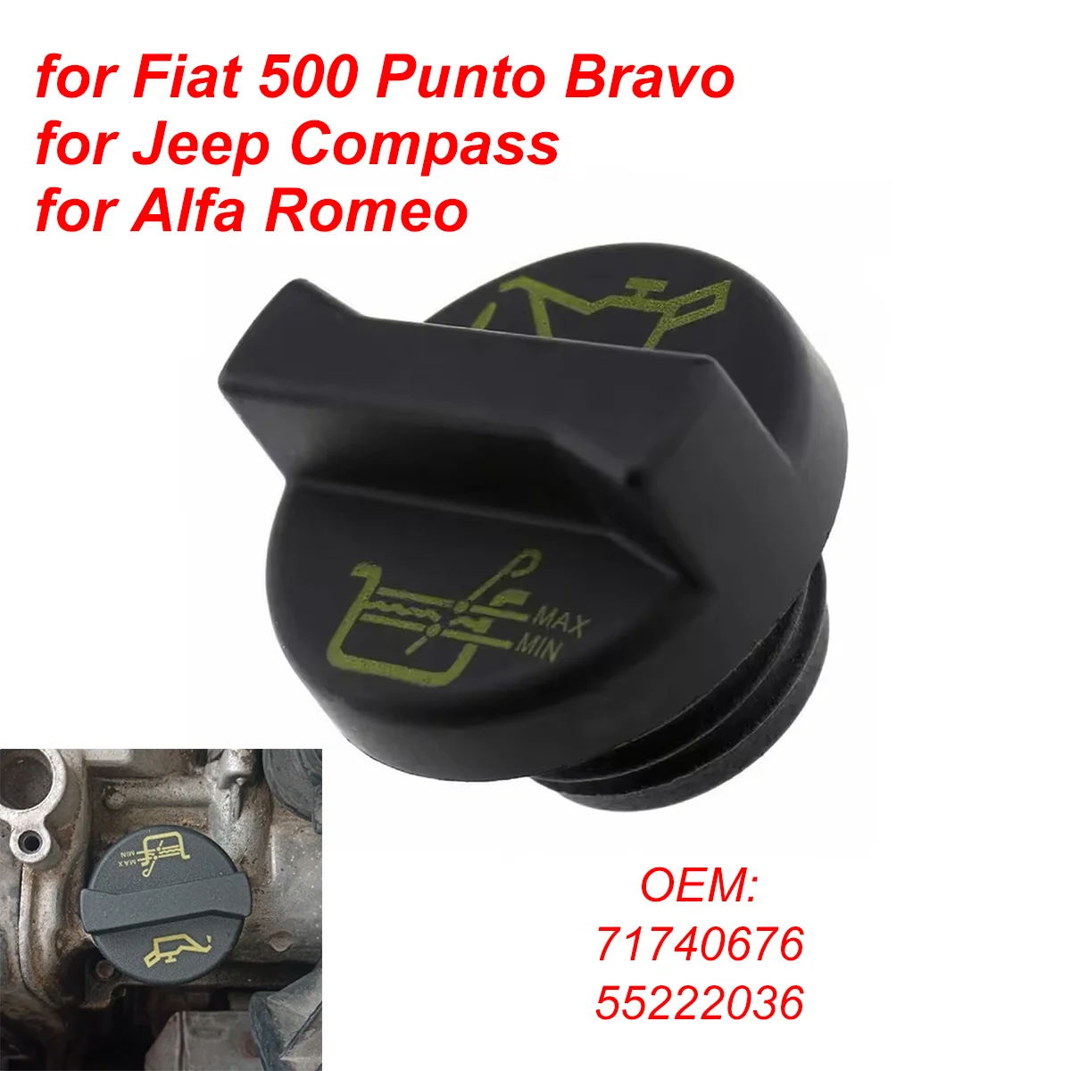 

71740676 Car Engine Oil Filler Cap Cover for Fiat 500 Punto Bravo for Jeep Compass for Alfa Romeo