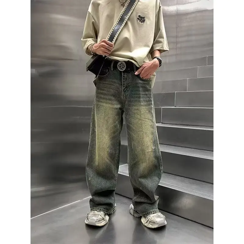 

Slimming Pants Chrome Darts Loose Straight Wide-leg Draped Jeans for Men Japanese 2000s Y2k Clothes Shorts Rhinestones Top Jorts
