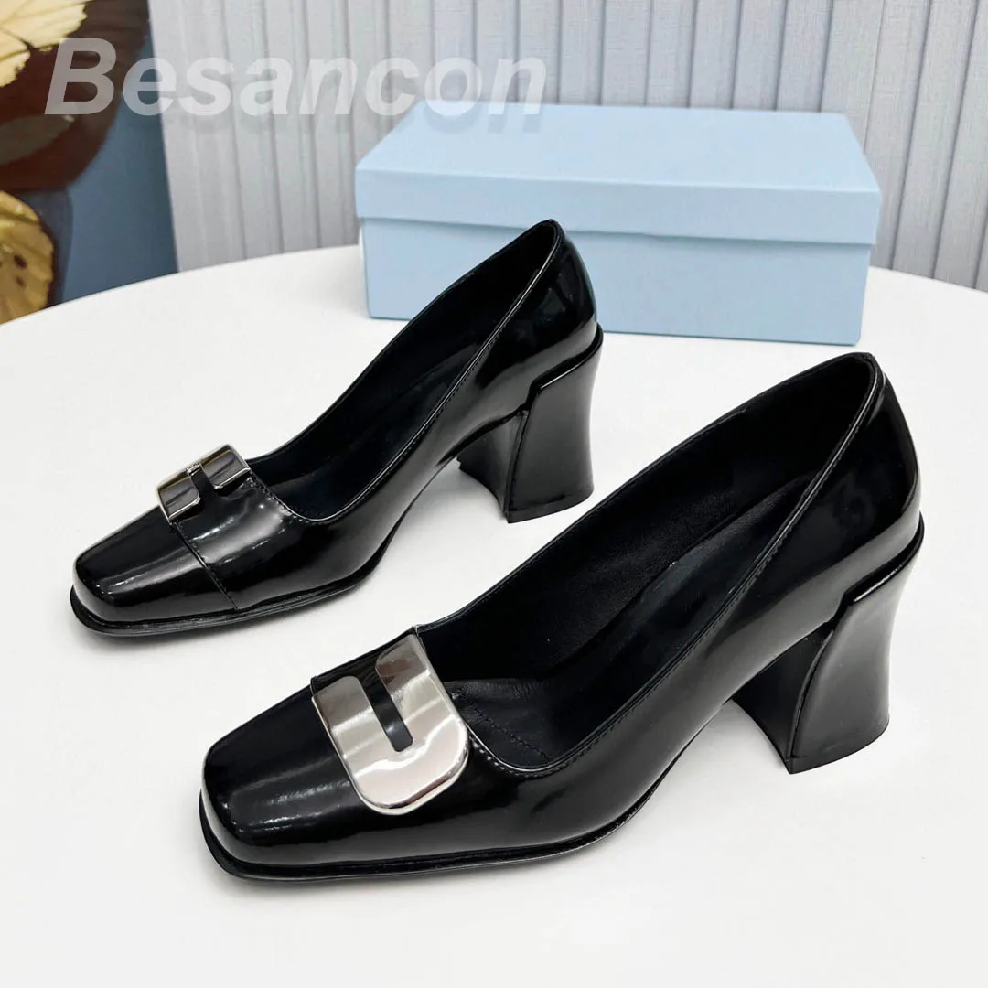 Beasncon New for 2023 Fall Women\'s High Heels Dress Soft Sheepskin Office Square head Chunky heel Leather Large size 42 Stately