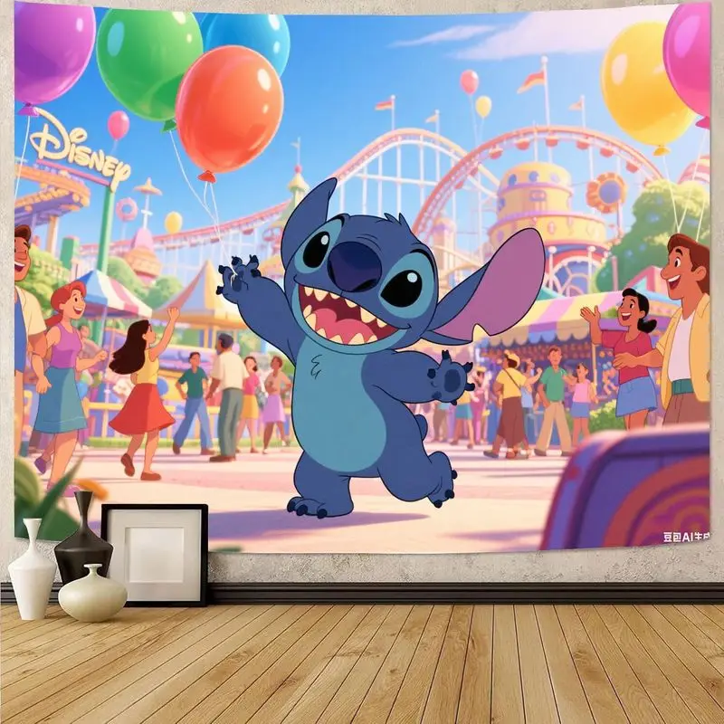 

1 шт., синий мультяшный гобелен Disney Stitch, красочный настенный художественный домашний декор, идеально подходит для детской комнаты и фанатов стежков