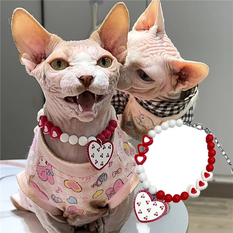 

Cute Heart Pendant Pet Pearl Necklace Cute Neck Decoration for Cat Puppy Dog High-grade Gift Cat Collar Pet Grooming Accessorie