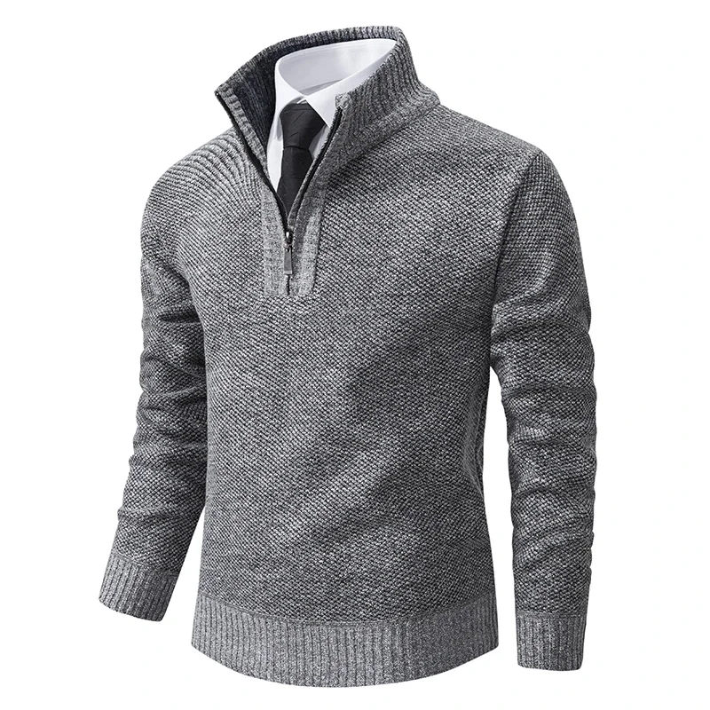 

Men's Long Sleeve Knitted Shirt Twisted Flower Half Zipper Collar Versatile Warm Top Autumn/Winter New Fashion