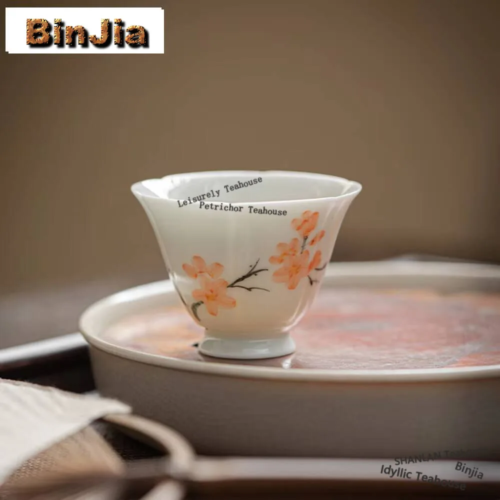

40ml Jade Mud Handmade Master Cup Handpainted Peach Blossom Teacup Mugs Tea Bowl Meditation Cup Tea Items Accessories Craft