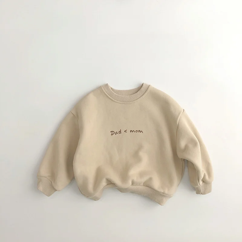 Boys Girls Fleece SweatshirtChildren Autumn Winter Warm Tracksuit Kids Fashion Letter Print Pullover Baby Casual Clothing