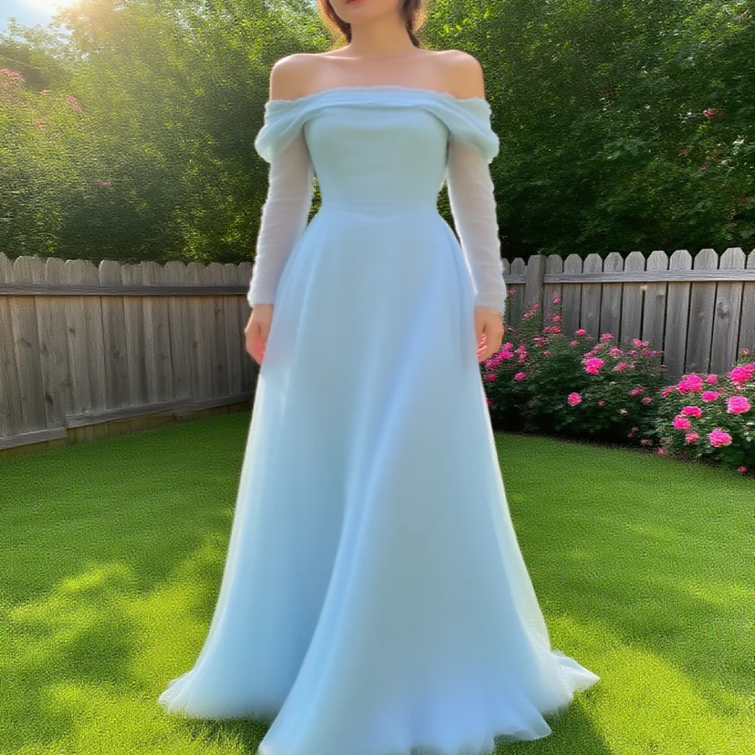 

Customized classic long-sleeved off-shoulder sequined floor-length mermaid ball gown for ladies, formal evening dress