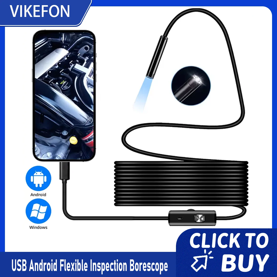 Type-C 7mm Endoscope Scope Camera 1m 1.5m 2m for Car Scenarios Endoscope Camera with 6 Led Lights Ideal for Car Engines