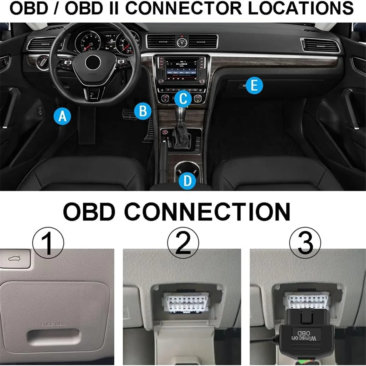 Dash Cam OBD Hardwire Kit, Dash Camera USB Type C Hardwire Kit with OBD Power Cable for Dashcam 12-24V to 5V/3A Vogue