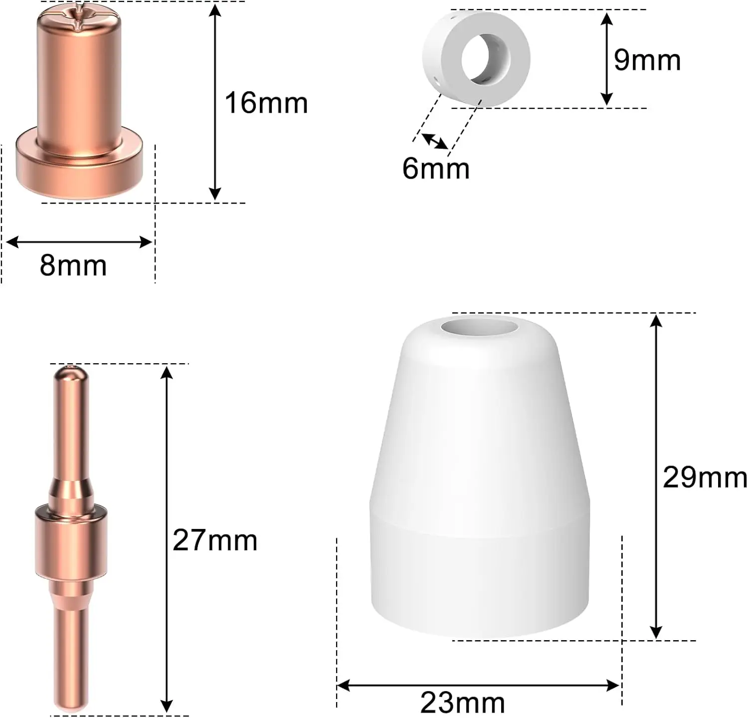 60Pcs Cutter Consumables Extended Ni Tips Electrode Gas Ring and Porcelain Shiled Cups for  Inverter Plasma Cutter Torch PT31