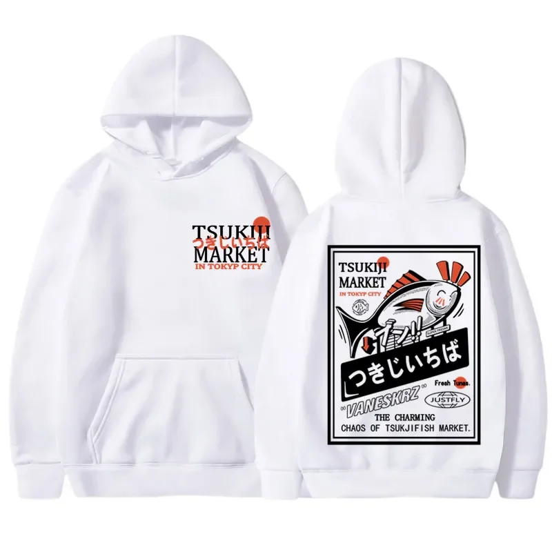 New Tsukiji market print versatile casual and comfortable 2024 new trendy hoodie loose and fashionable streetwear urban hoodie