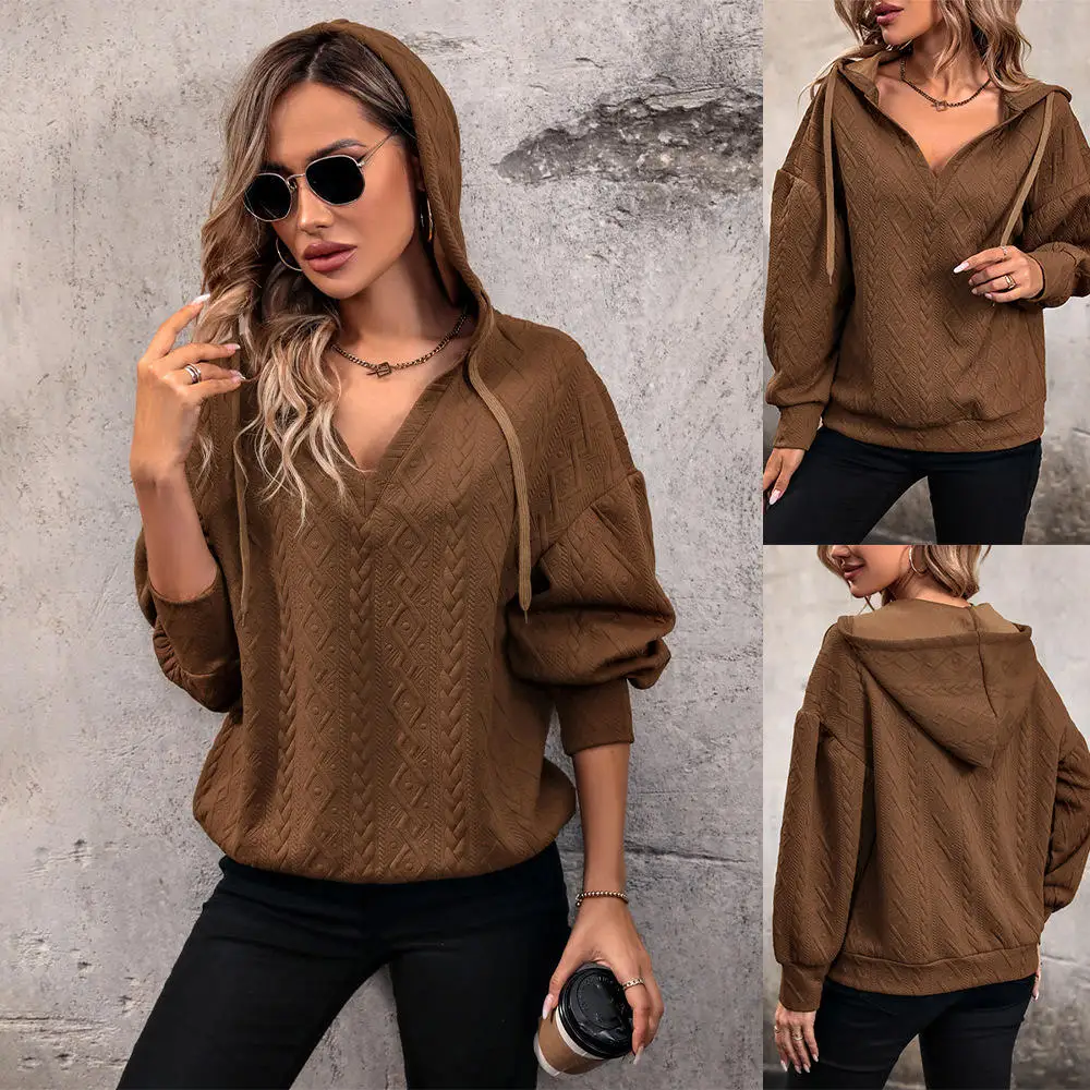 

New Autumn Winter Women's Casual Hoodie Knitted Texture Mermaid Female Fashion Sweatshirt Comfortable Breathable Regular Fit