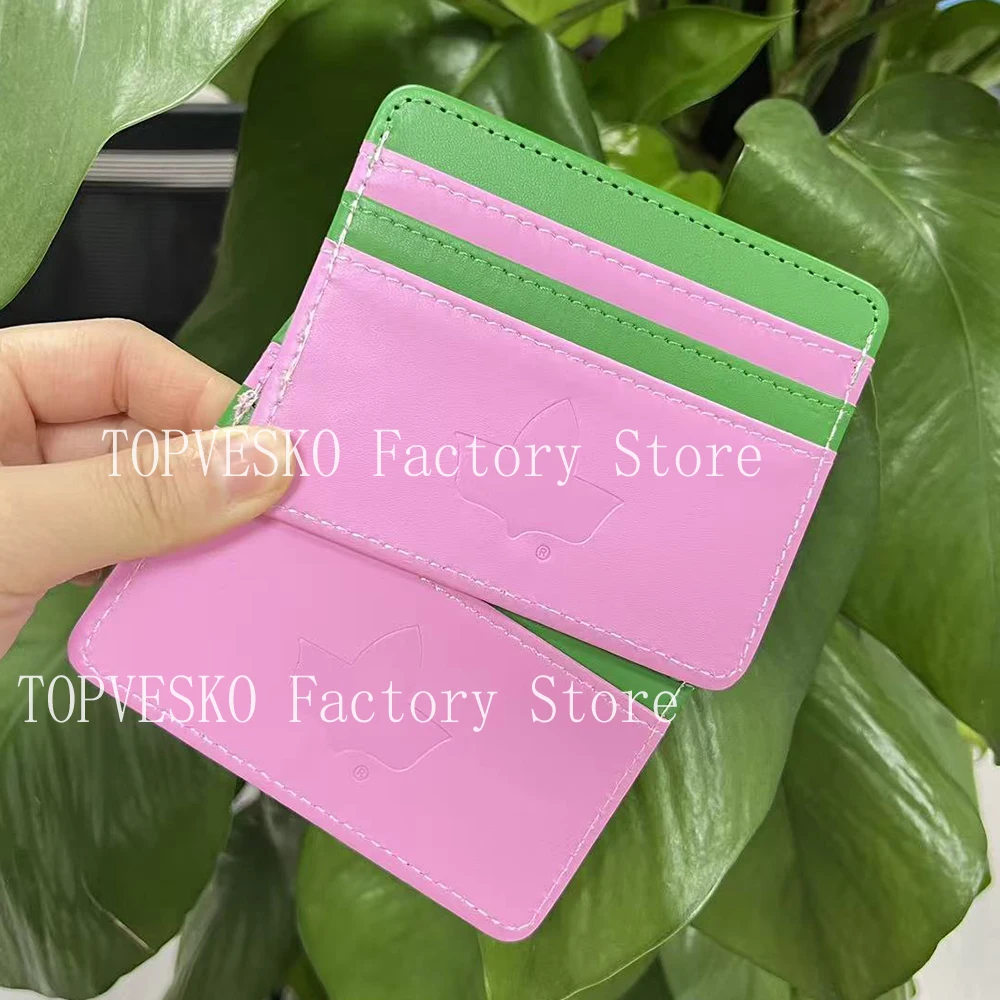 

Alpha Pink And Green Greek Letters Ivy Shield Logo Card Holder