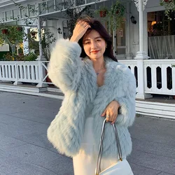 Winter New Fur Coat Imitation Fox Fur V-neck Short Jacket Women 2023 Korean Fashion Elegant Luxury Party Be All-match Outerwears