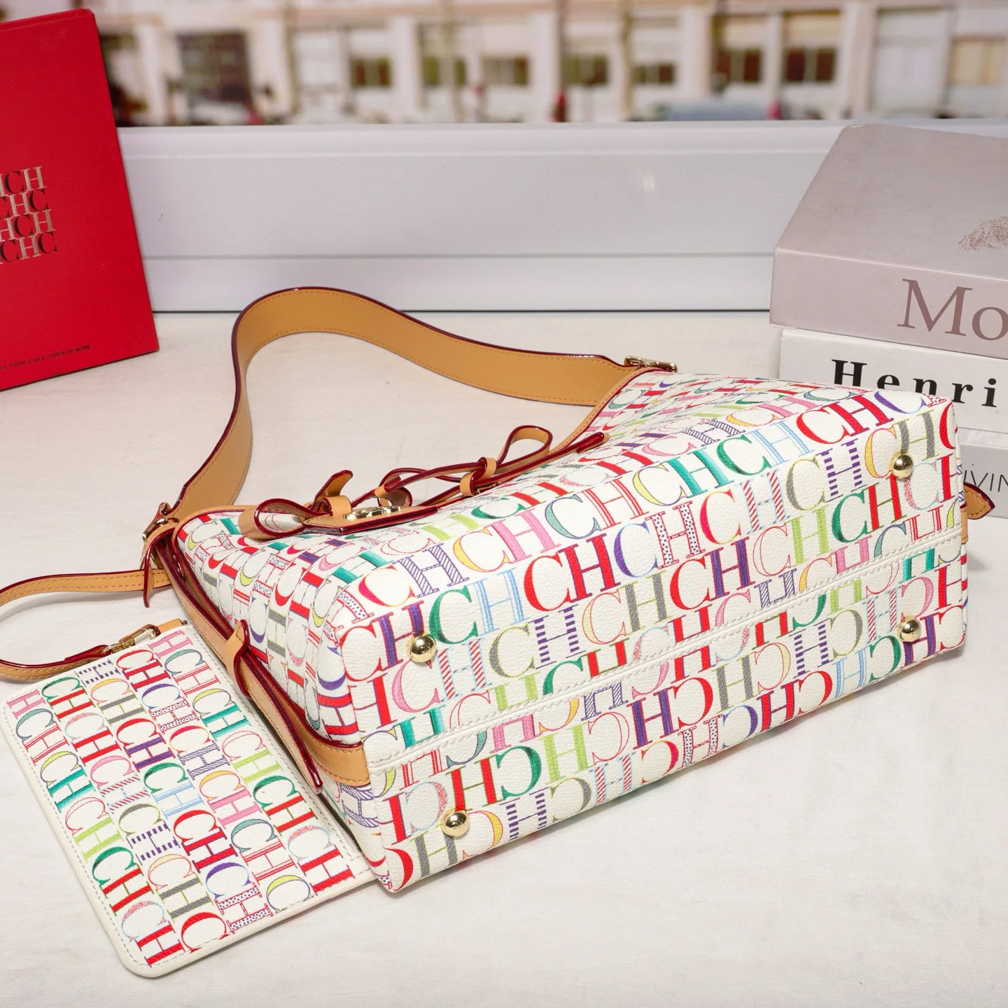 CH HOBO11 Monogram Tote Bag Bow Removable Mini Coin Purse Underarm Shoulder Bag Women Large Capacity Daily Shopping Handbag - view 5