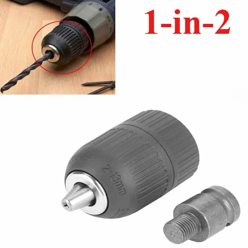 

1/2 20UNF Drill Chuck 1/2 Chuck Adapter 2-13 Mm Capacity Keyless Chuck 2-13mm Clamp Range for Wrench Conversion Drill Head
