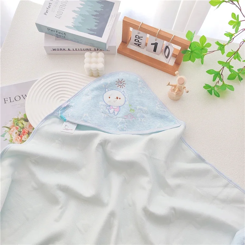 Embroidery Baby Blanket Infant Cotton Square Envelop Swaddle For Newborn Baby Boys Girls Wrap Cartoon Hooded Sleepsack Bed Quilt