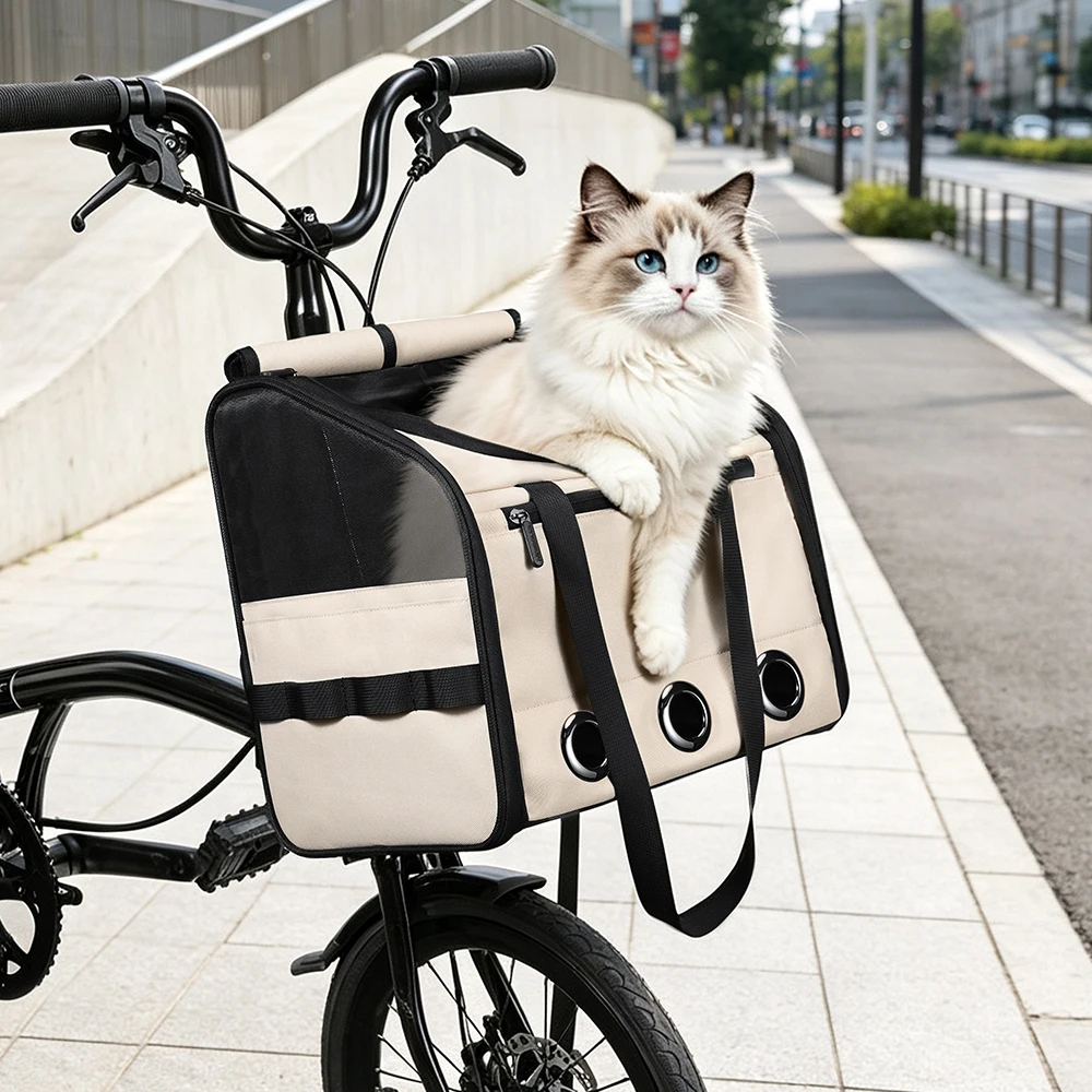 NEWBOLER Brompton Faltbare Fahrradtasche, Haustiertasche, tragbare Fahrrad-Fronttasche, faltbare Outdoor-Reisetasche für Katzen und Hunde – Detail 24