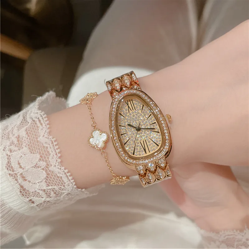 Snake Bracelet Watch Women Rose Gold Rhinestone Ladies Luxury Wristwatches Fashion Gift Clock Female relogio feminino A307