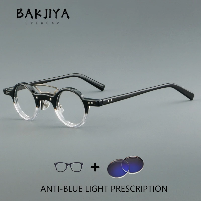 

Vintage Popular Acetate Prescription Glasses Japan Small Round Frame Designer Men and Women Large Face Flat Ray Reading Glasses