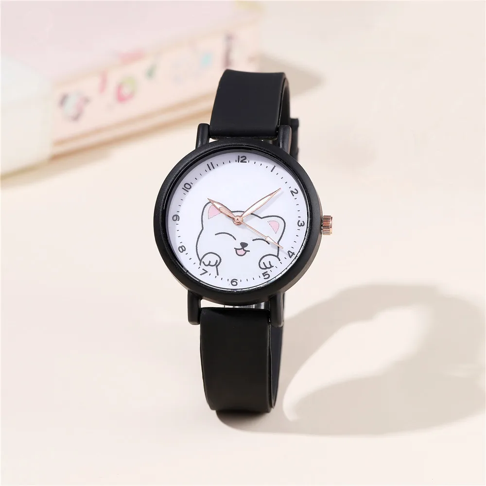 Cute Pet Cat Pattern Children's Watch For Girls Student Cartoon Lovely Fashion Silicon Wristwatches