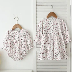 Spring New Baby Girl Party Flower Dress Rural Style Flowers Cotton Stitching Sister Dress Baby Girl Romper Kids Princess Dresses