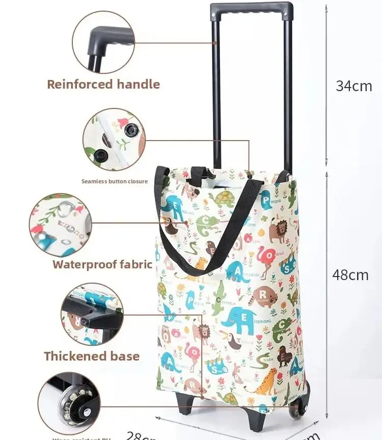 Large Capaci Portable Op Cart with Pull Rod for Home Vegetable Bung Campus Piup Quiet Foldable Utili Cart