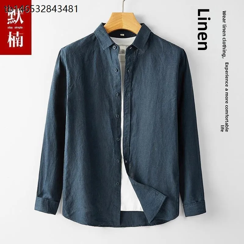 

Loose Fit Linen Cotton Blend Men's Long Sleeve Shirt Thin Casual Business Style Breathable Sun Protection Inner Wear Shirt