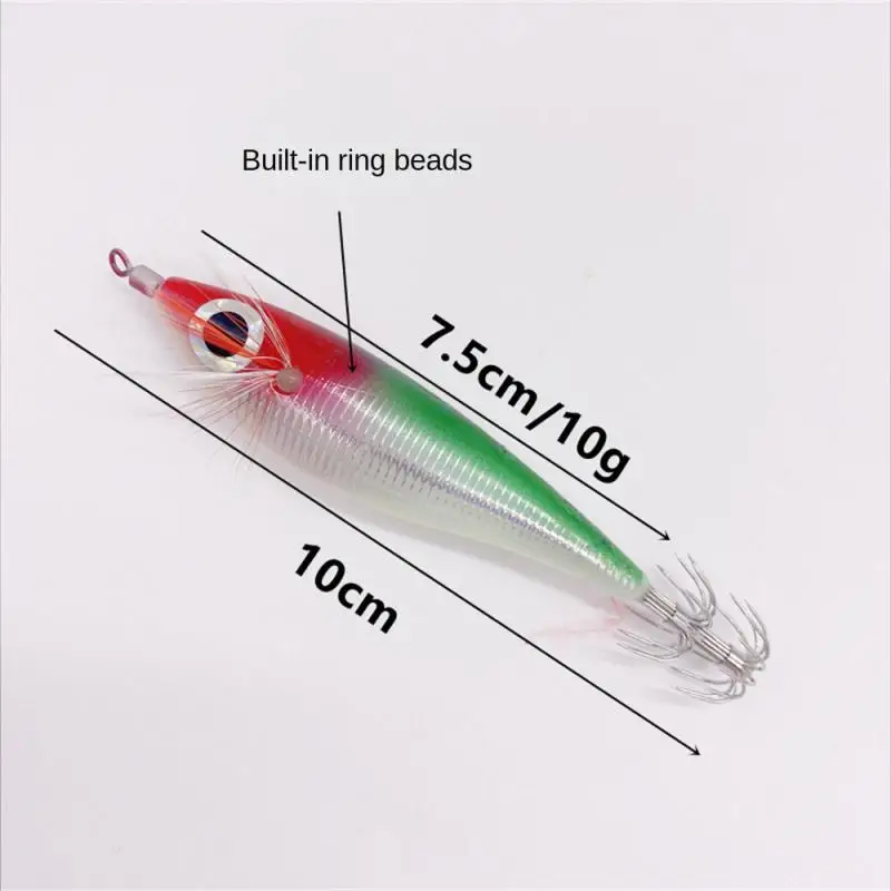 Señuelo de pesca de camarones de madera, anzuelo luminoso que crece en la oscuridad, calamar, sepia, cebo Artificial, pesca en agua salada, 1 ~ 10 piezas