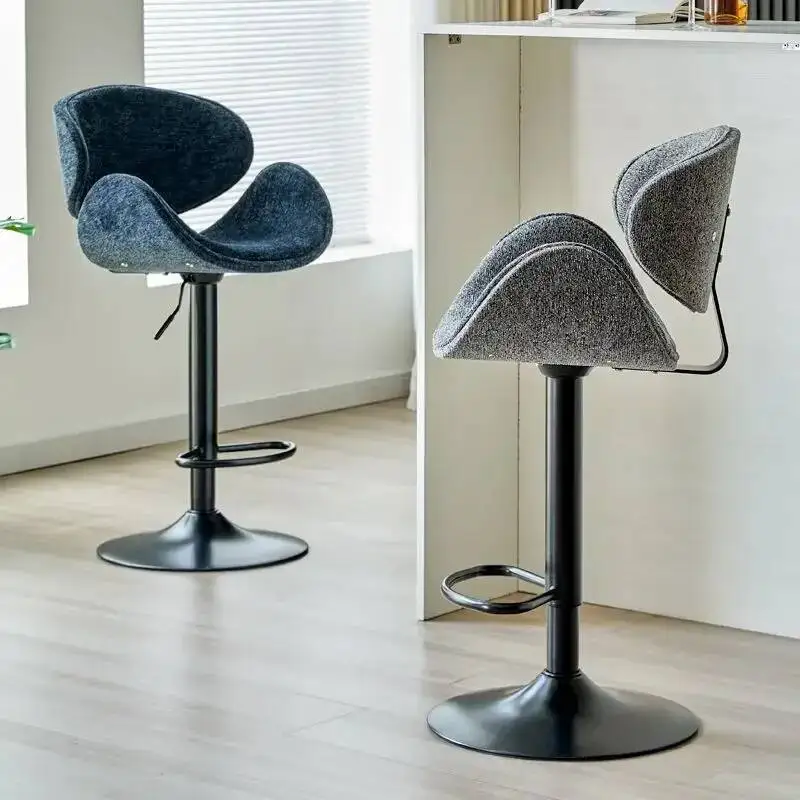 Nordic Home Backrest Swivel Chair Modern Simple Light Luxury High Stool Bar Chairs Lift Solid Wood Comfortable Bar Chairs