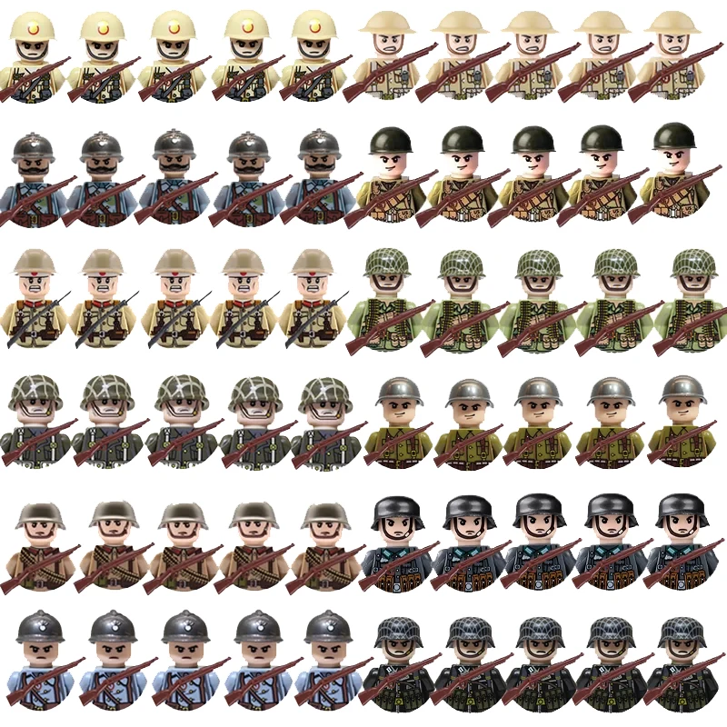 20Pcs/Set WW2 Military Soldier Array Soviet US UK France Japan Canada Italy China Building Blocks Action Figure Bricks Kids Toy