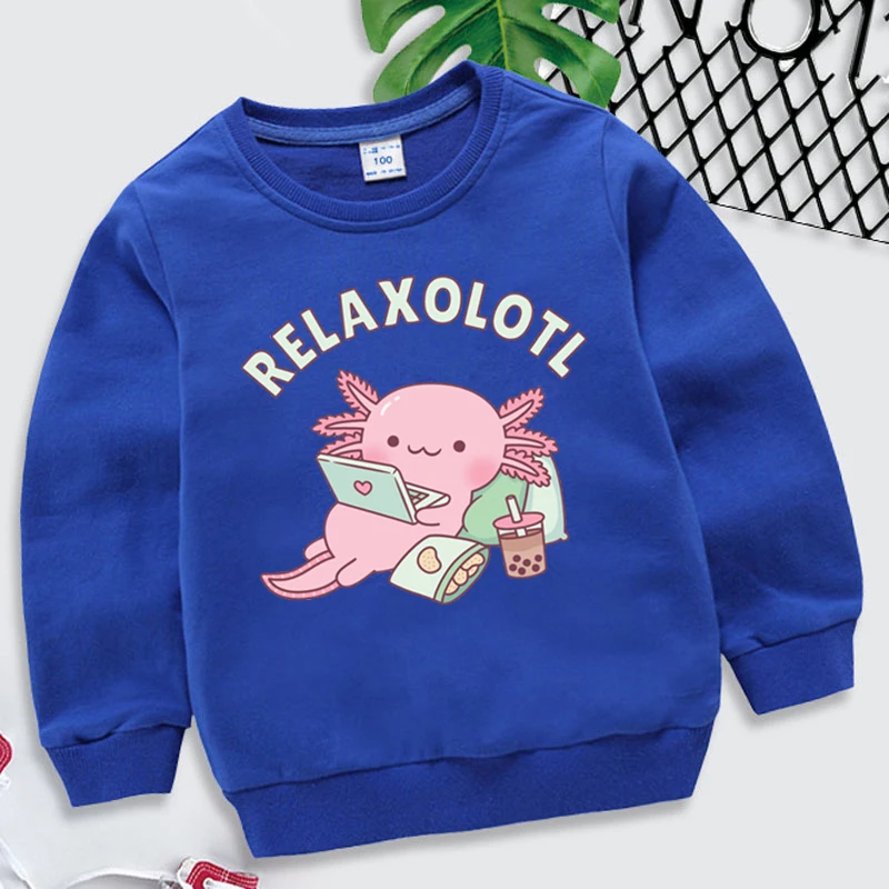 New Kids Axolotl Hoodie Cartoon Children\'s Clothing Hoodies Relaxolotl Axolotl Print Boys Girl Long Sleeve Pullover Sweatshirt