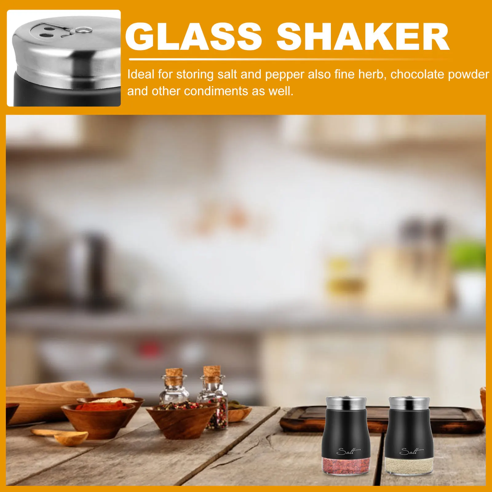 

2 Pcs Glass Spice Shaker Sugar Salt Shakers Stainless Steel Lid Jar Pepper Container