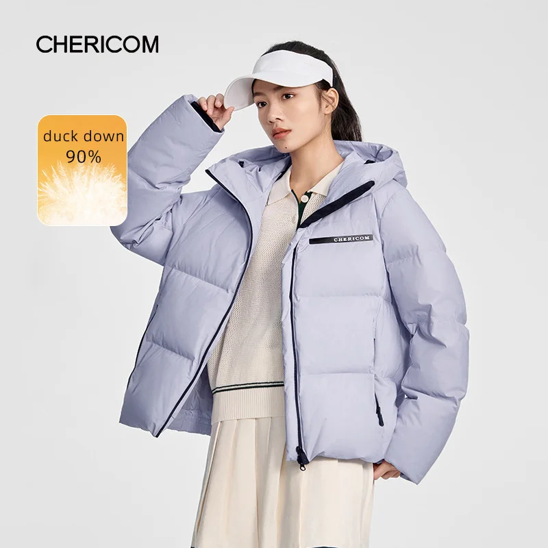 Chericom-Chaqueta de plumón de invierno para mujer, abrigos acolchados cálidos cortos con capucha, prendas de vestir exteriores, chaqueta acolchada ligera y sólida de ocio Y309095Y
