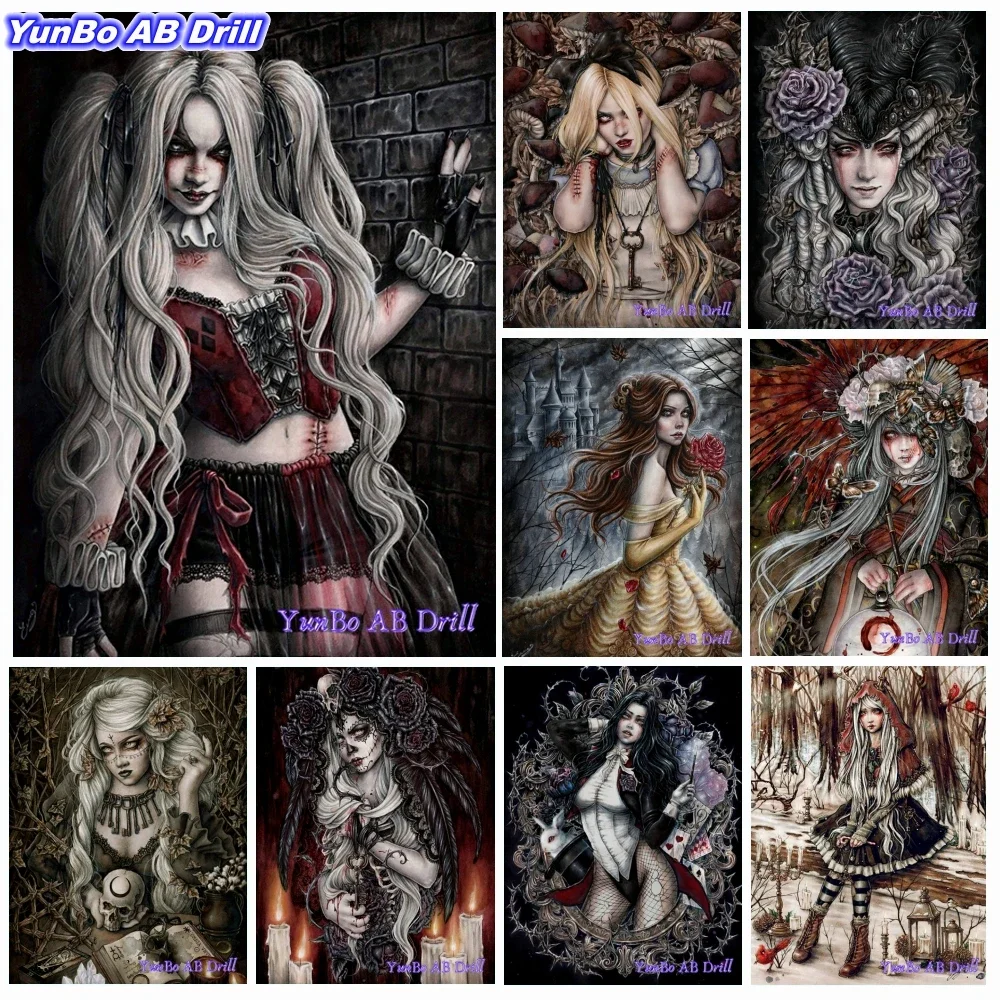 AB Drill Victori Vampire Witch Diamond Painting Cross Stitch Halloween Gothic Dark Fantasy Art Rhinestone Home Decor New Arrival