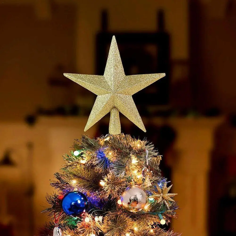 20CM Christmas Tree Top Star Decoration Pendant Christmas Tree Top Gold Powder Three-dimensional Five-pointed Star