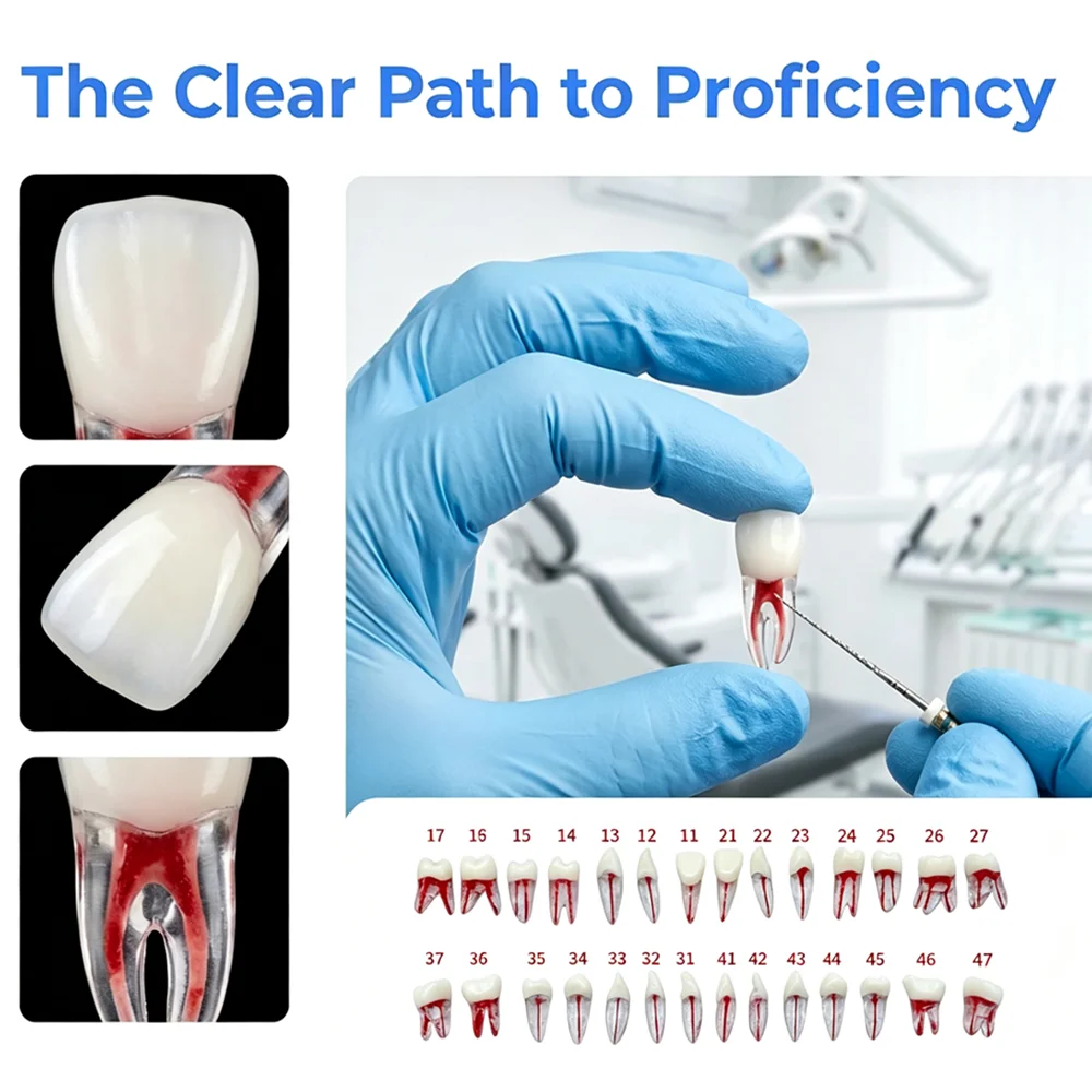 3pcs Resin Dental Root Canal Teeth Model Endodontic Pulp Cavity Anatomy Practice Model RCT Training Demonstration Blocks 8007