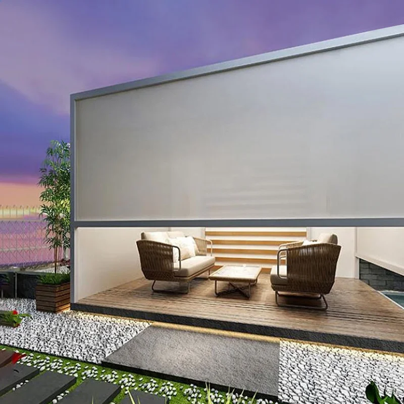 Customized Size Uv Protection Windproof And Rainproof Fabric Smart Tuya Wifi Control Motorized Outdoor Roller Blinds For Balcony