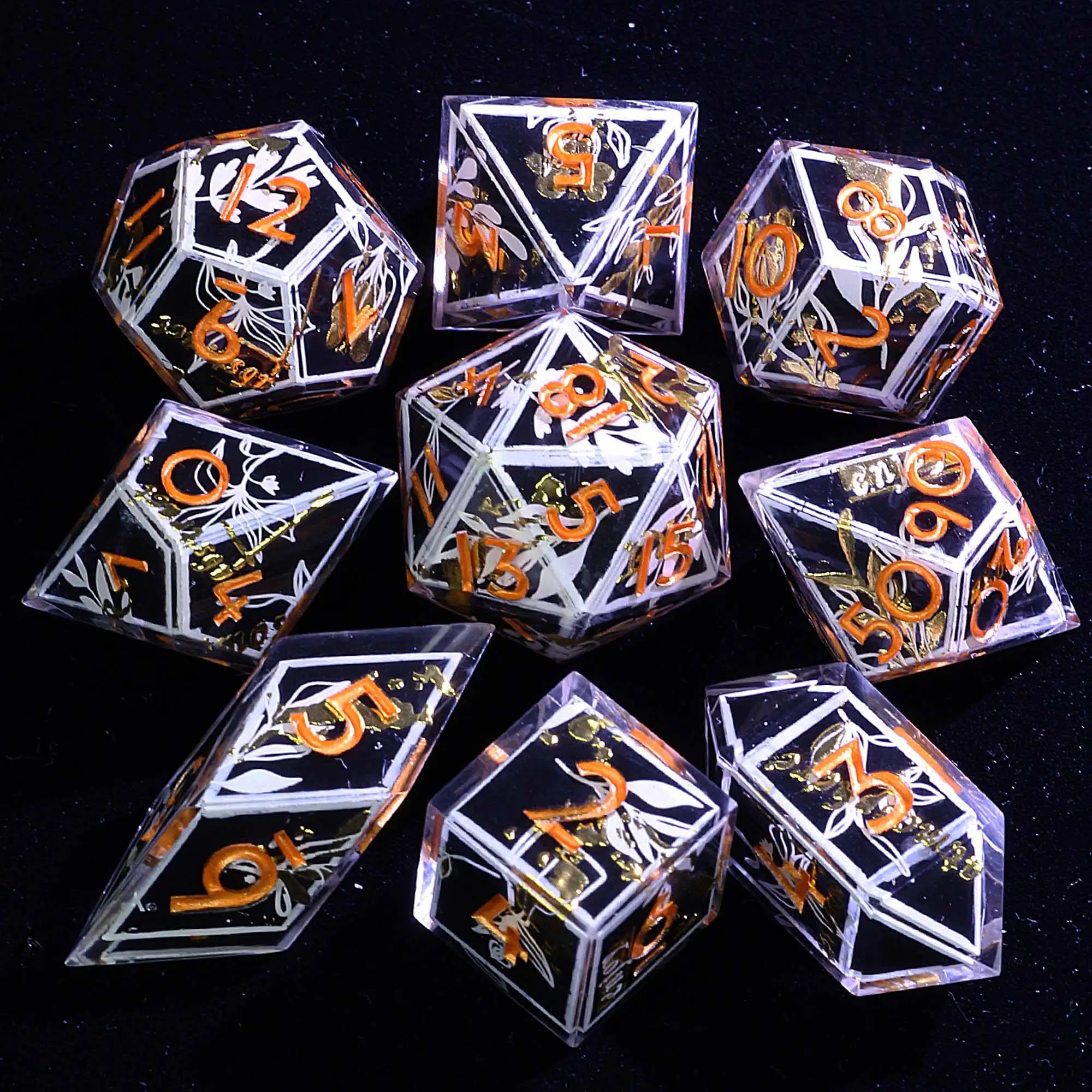 

9 Polyhedral Resin Dice Set D&D Abyssal Bloom