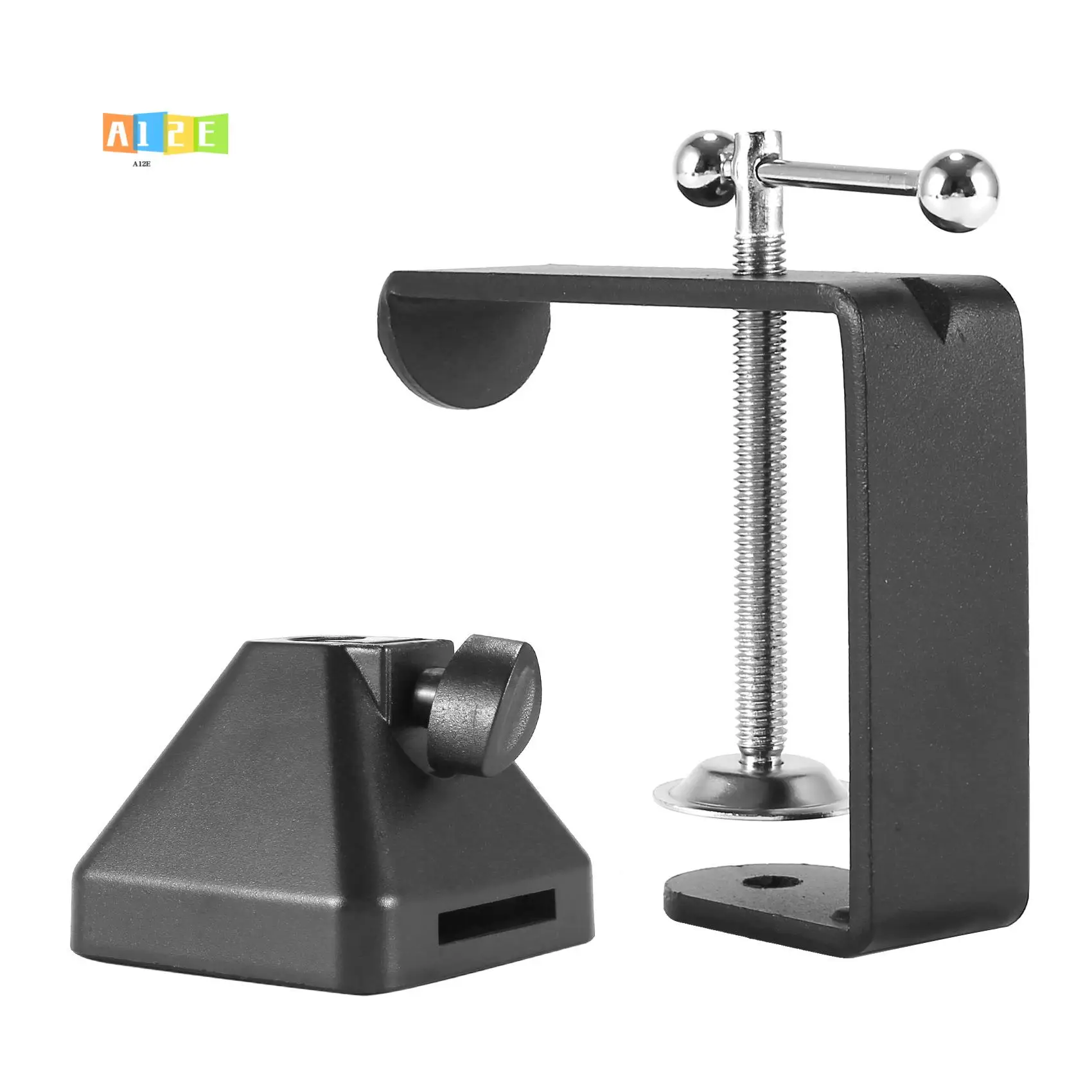 

A12E-Heavy-Duty Table Mount Clamp, C Mounting Clamp Holder With Headset Hook Hanger For Microphone Suspension Boom Arm Stand